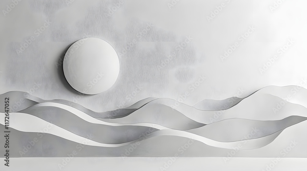Poster abstract black and white backgrounds. abstract minimalist art featuring paper hills and a circle, co