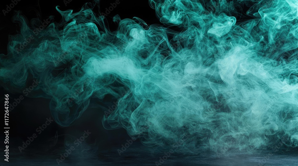 Aufkleber Smoke abstract background idea. Abstract teal smoke swirling gracefully in a dark atmosphere, creating a mystical effect.