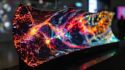 Curved Screen Display with Abstract Colorful Particle Network
