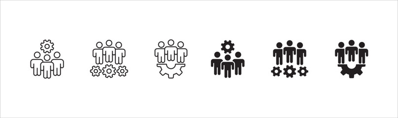 Business teamwork and connection vector icon set. Business network icons. Contains symbol icons of connection, collaboration, management, team, group, relationship, leadership, deliberation, forum.