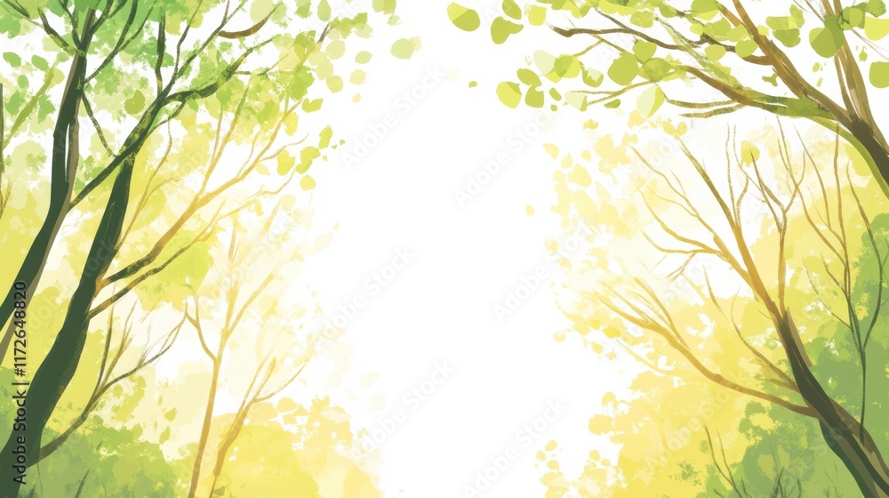 Aufkleber doodle of lush trees and sunlight filtering through branches creating a serene, playful atmosphere i