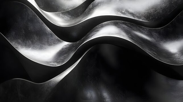 Abstract Black and White Backgrounds. Abstract image of dark metal waves creating a visually captivating interplay of light and shadow. The focusabstract of flowing curves and textures.