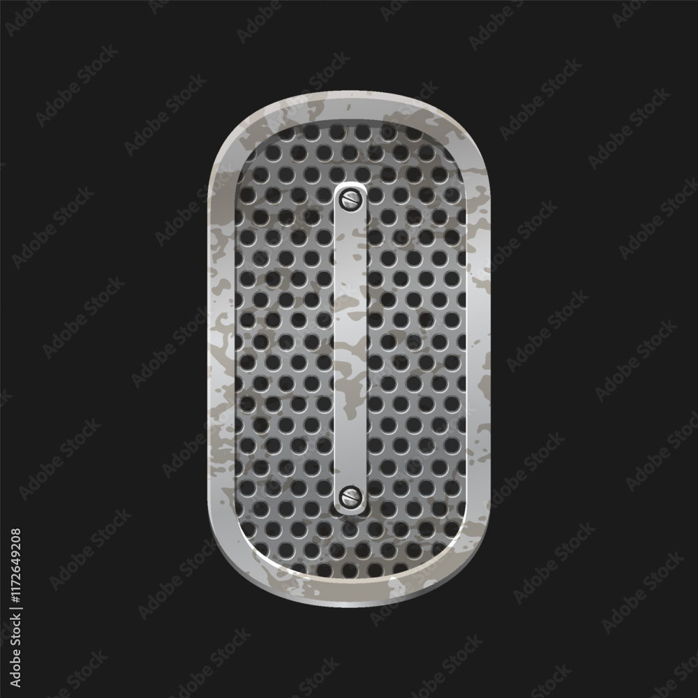 Fototapete metallic style silver number zero. iron number 0 isolated in vector