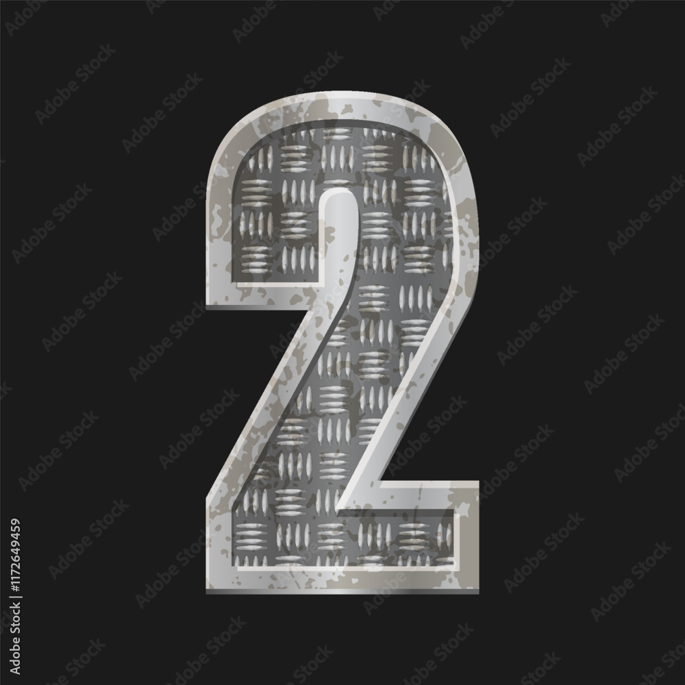 Fototapete metallic style silver number two. iron number 2 isolated in vector