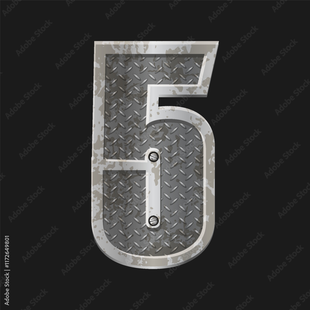 Fototapete metallic style silver number five. iron number 5 isolated in vector