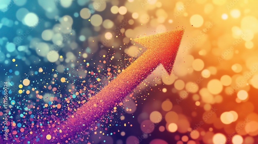 Poster abstract technology background with rising arrow and colorful dots