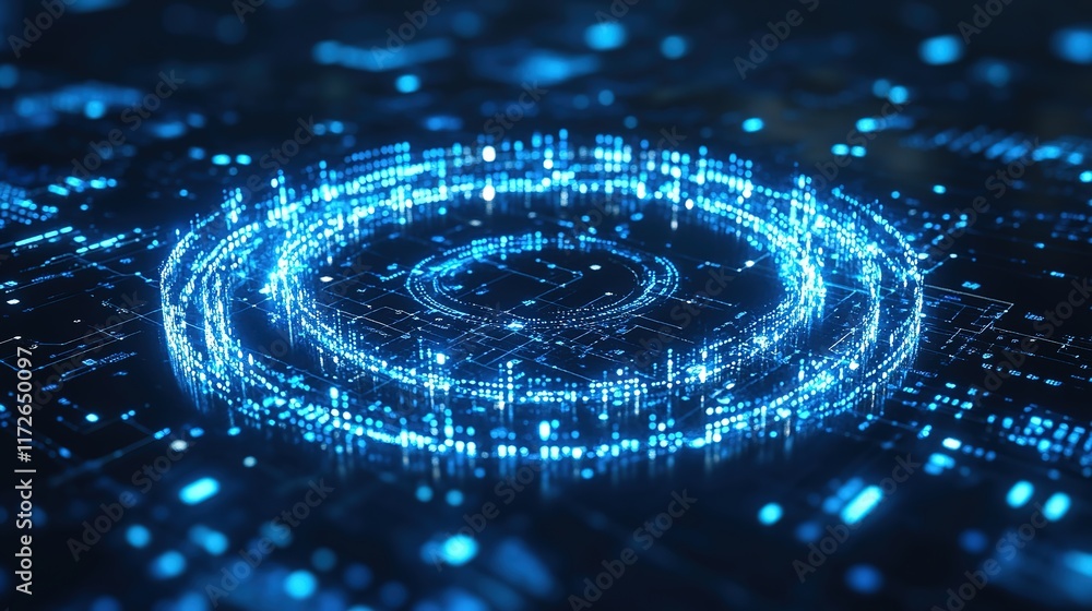 Poster creative digital tech circle on dark backdrop. big data and technology concept. 3d rendering.