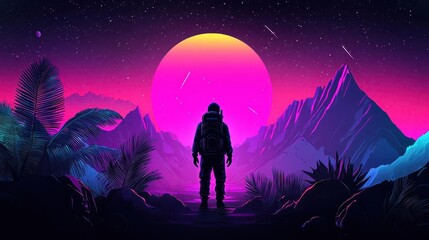 Young explorer stepping into a vibrant biome filled with glowing flora, a living masterpiece, anticipation, future, potential