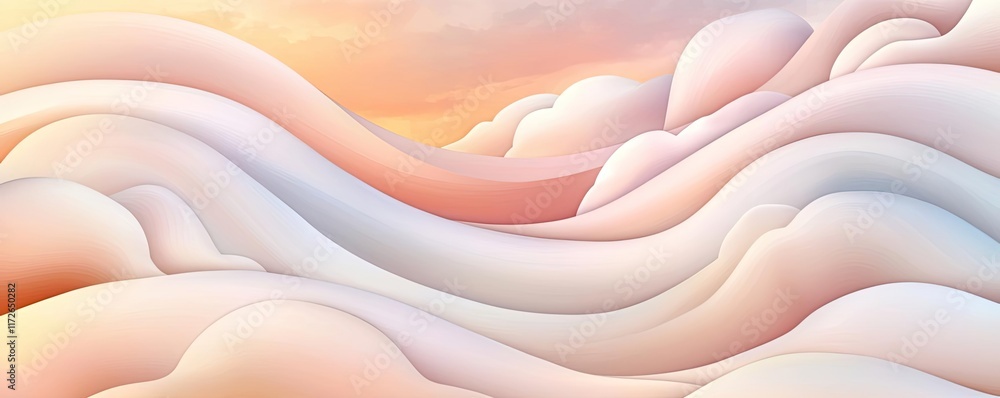 Poster Minimal skies idea. A serene view of abstract clouds with soft pastel colors blending in the sky.