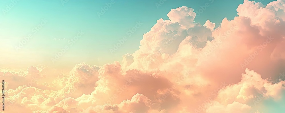 Poster minimal skies concept. soft pastel clouds float gracefully in a serene sky at dusk, creating a peace