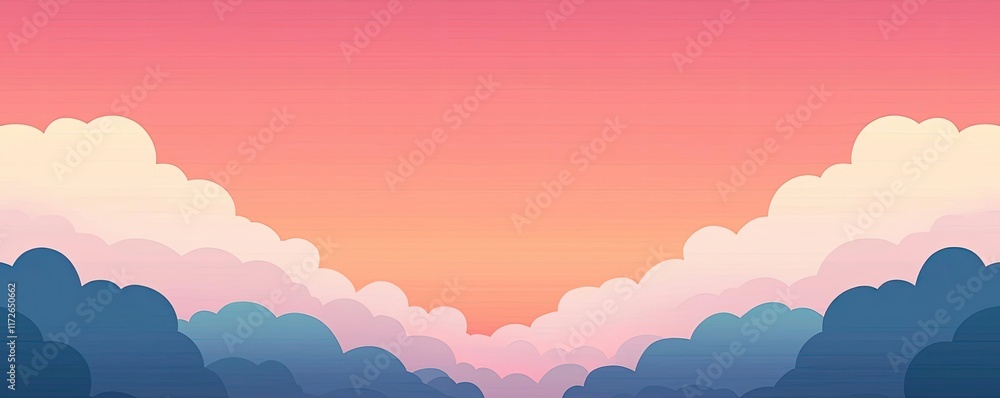 Poster Minimal skies concept. A vibrant gradient sky with soft clouds creating a tranquil atmosphere at sunset.