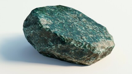 Fototapeta premium Bright green rock with unique texture and mineral composition on a light background showcasing geological features