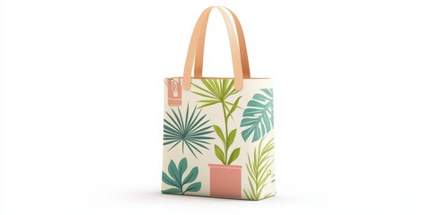 Sustainability, Eco friendly products and packaging. Stylish tote bag featuring vibrant plant illustrations in a modern design.