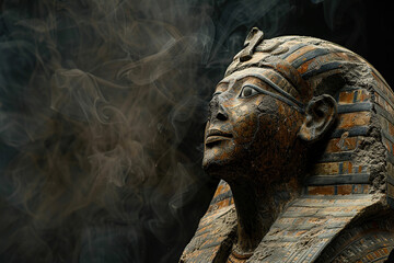 Scary sinister mummy wandering in street with dramatic lighting on Halloween, abstract vivid composition consists of fictional unreal fantastic vision on background