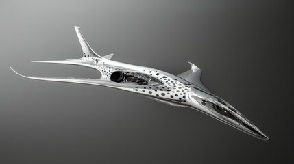 Futuristic Silver Spacecraft with Intricate Design on Grey Background
