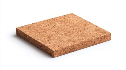 Sustainability, Eco friendly products and packaging. Cork square tile with a textured surface on a white background.