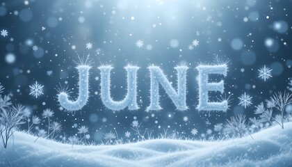 Frosty Bold Typography for the Word June Surrounded by Delicate Snowflakes and Winter Colors in an Elegant Minimalist Style