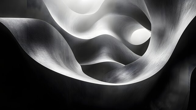 Fototapeta Abstract Black and White Backgrounds. Monochromatic photograph showcasing abstract architectural curves, playing with light and shadow to create a visually stunning effect.