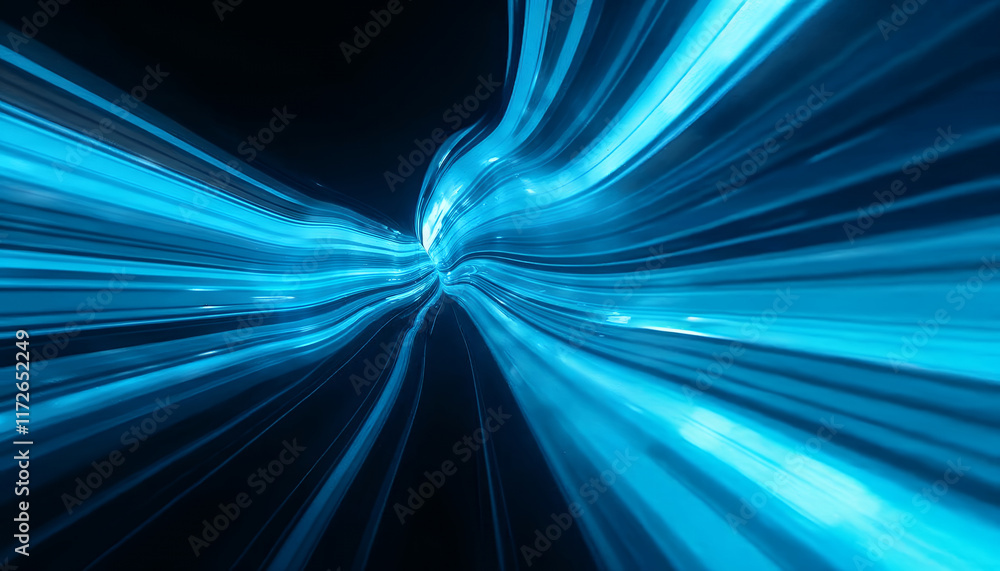 Aufkleber dynamic abstract light trails in blue colors representing speed and motion in digital art