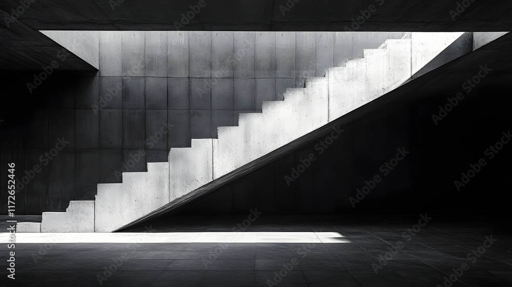 Poster abstract black and white backgrounds. a stark image of a modern concrete staircase, showcasing archi