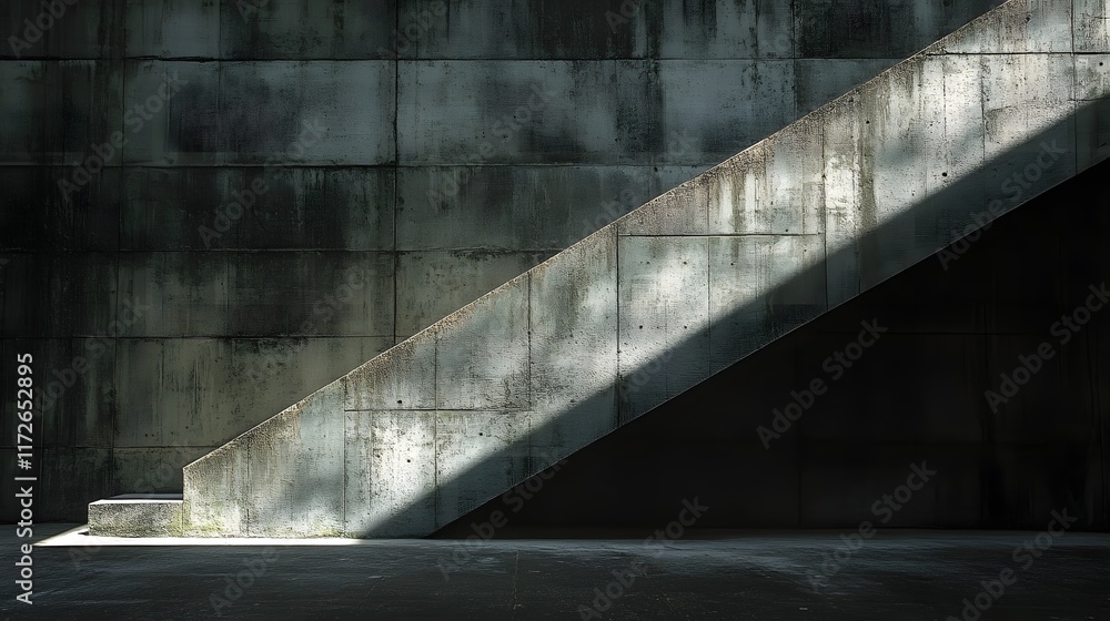Poster abstract black and white backgrounds. a stark concrete staircase bathed in sunlight against a shadow