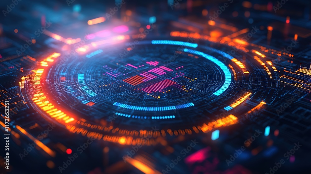 Poster creative digital tech circle on dark backdrop. big data and technology concept. 3d rendering.