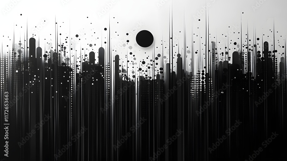 Poster abstract black and white backgrounds. abstract digital painting of a cityscape at dusk, using monoch