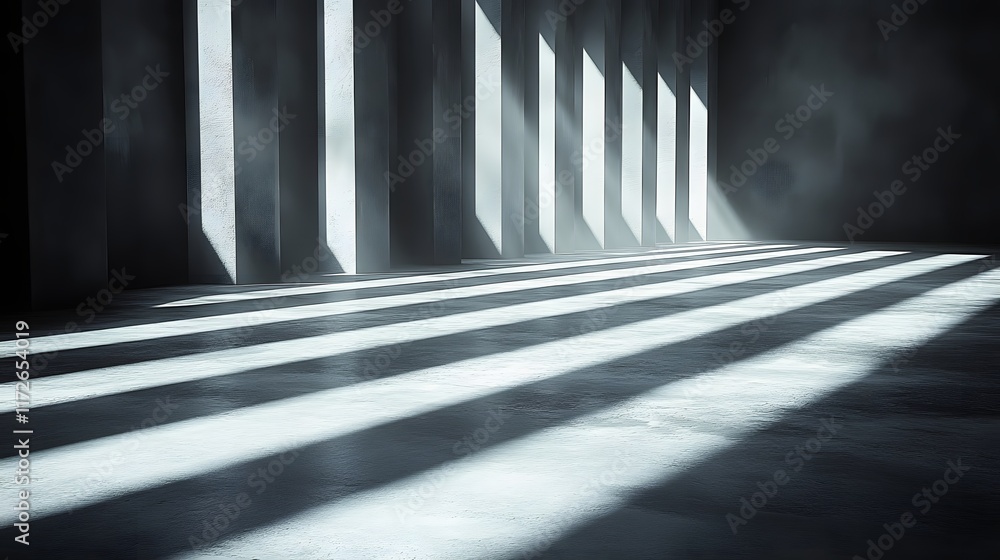 Aufkleber abstract black and white backgrounds. striking sunlight streams through a modern concrete hallway, c