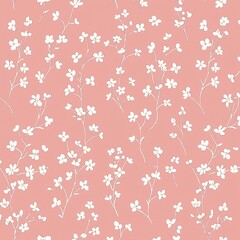 
A seamless pattern of small white floral shapes on a pink background, a minimalistic design with subtle details, suitable for fabric printing or wallpaper.