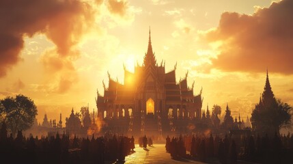 Obraz premium Beautiful Landscape of a Sacred Site at Sunset with Vibrant Colors