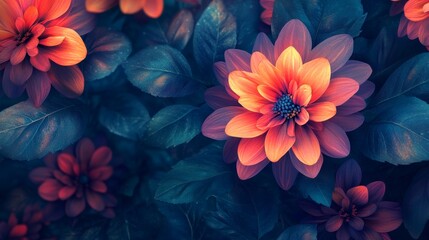 Obraz premium Enchanted Garden: A Symphony of Dahlias in Deep Teal