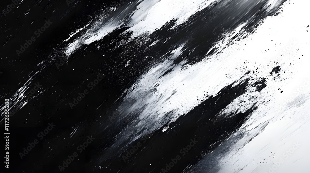 Aufkleber Abstract Black and White Backgrounds. Dynamic black and white brushstrokes create a visually striking abstract artwork. Contrast colors and textures make it ideal as a background or design element.