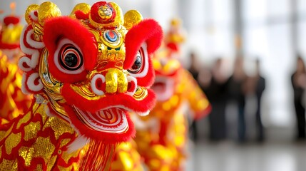 Fototapeta premium Vibrant Red Chinese Lion Dance Performance