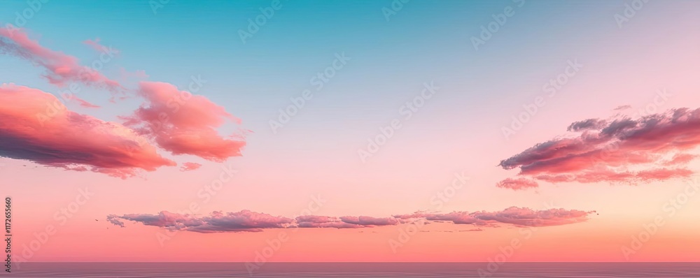 Poster minimal skies idea. vibrant sunset with pastel colors and soft clouds illuminating the sky.