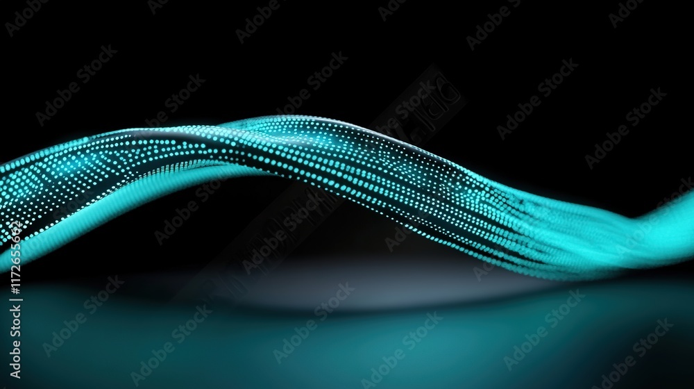 Aufkleber dynamic flow of blue light waves with dots on a dark background