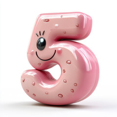 Cute Cartoon Digit Five With a Happy Expression and Playful Design