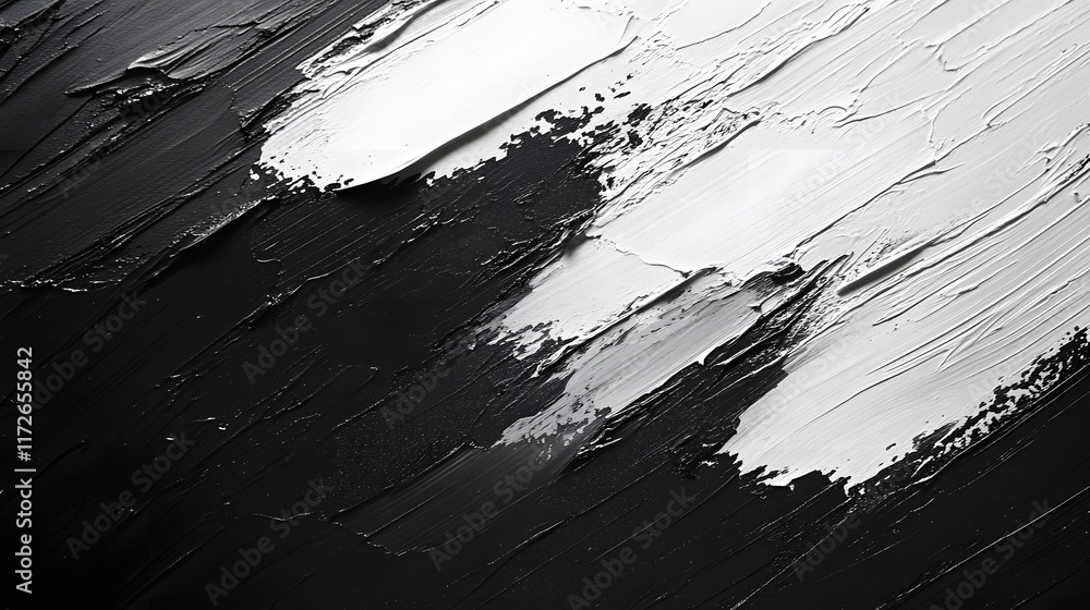 Poster Abstract Black and White Backgrounds. Bold black and white impasto paint strokes create a dynamic abstract artwork. Textured and visually striking.