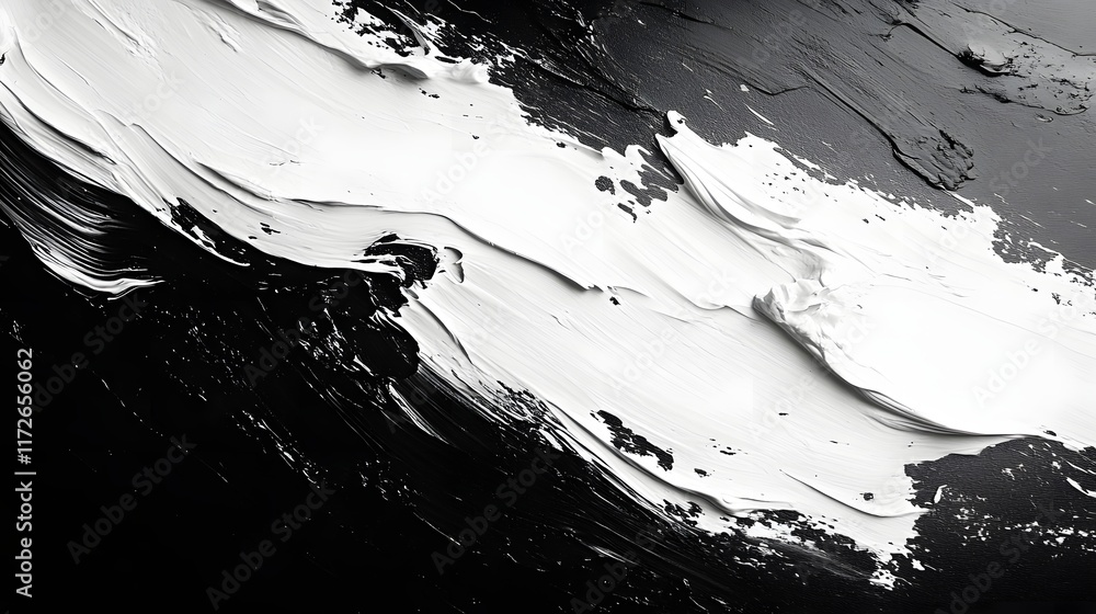 Poster Abstract Black and White Backgrounds. Dynamic abstract painting. White and black brushstrokes create a powerful visual effect.
