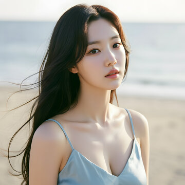 A beautiful(Korea) Asian woman in a swimsuit	
