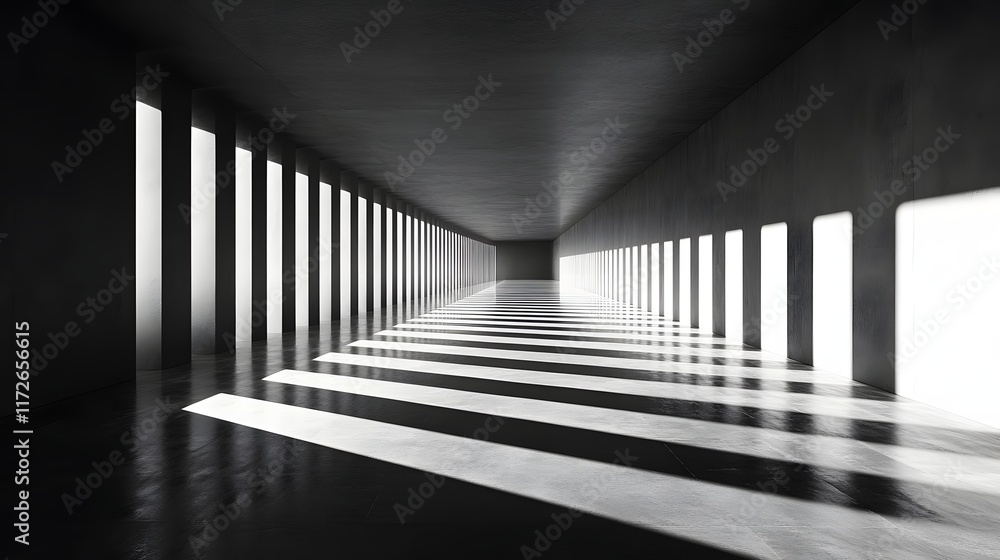 Poster abstract black and white backgrounds. a stark, monochromatic image showcasing a long corridor with s