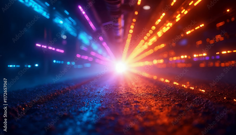 Poster vibrant light trails creating a stunning visual symphony in a futuristic environment