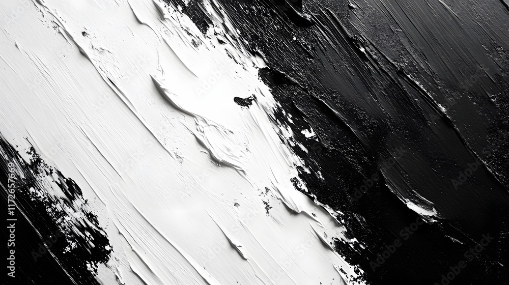Poster abstract black and white backgrounds. a striking abstract artwork featuring bold black and white bru