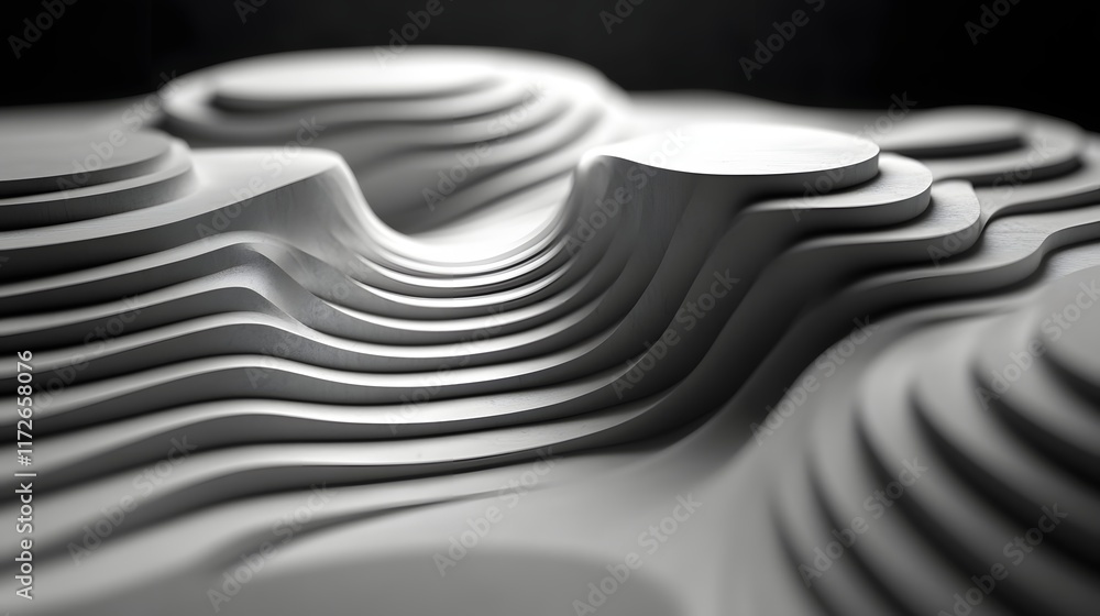 Poster abstract black and white backgrounds. abstract grayscale image of layered curves and shadows, resemb