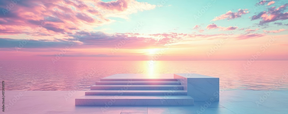 Poster minimal skies idea. serene sunset over calm waters, creating a peaceful and tranquil atmosphere.