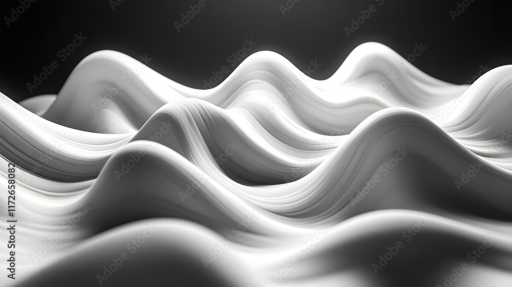 Poster Abstract Black and White Backgrounds. Abstract grayscale image of flowing white waves. A visually captivating study of form and texture.