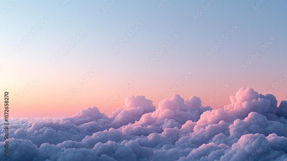Poster minimal skies idea. soft pastel clouds illuminated by the warm glow of sunrise in an endless sky.