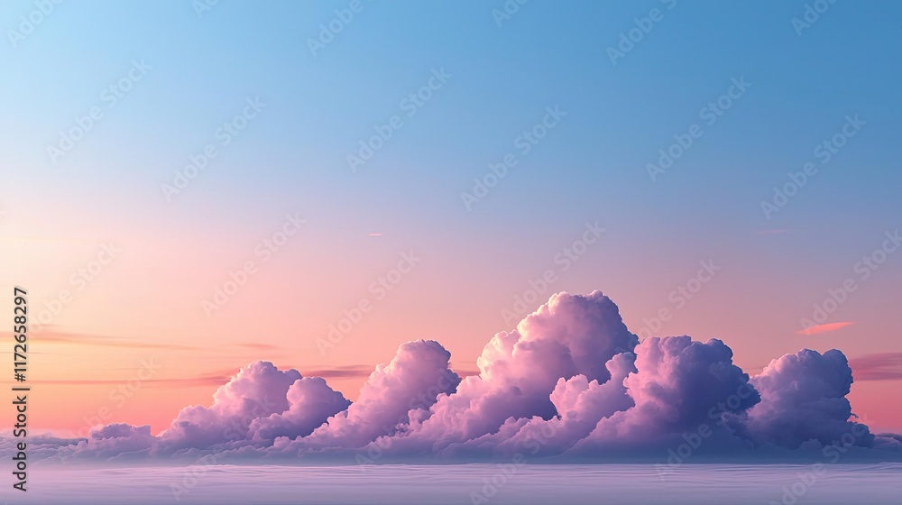 Poster minimal skies idea. beautiful clouds illuminated by a pastel sunset in a serene sky.