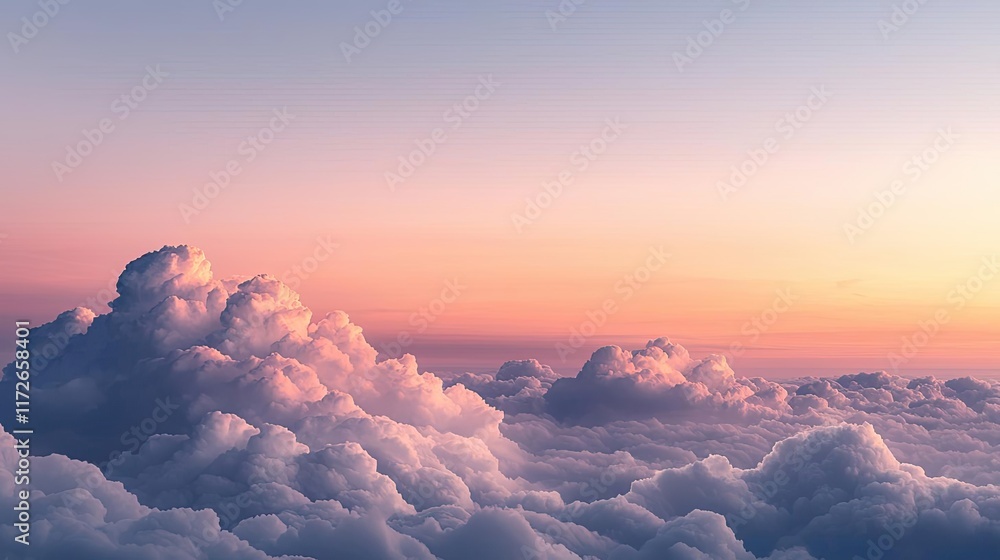 Poster Minimal skies idea. A stunning view of colorful clouds during sunset, creating a serene sky atmosphere.