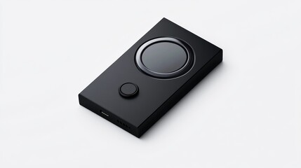 Fototapeta premium A sleek black device with a circular interface, likely a gadget.