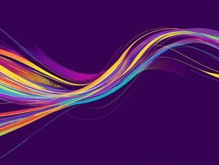 Naklejka premium Colorful lines in motion on a purple background, a simple flat vector illustration, a minimalistic design with colorful streaks moving quickly from left to right.